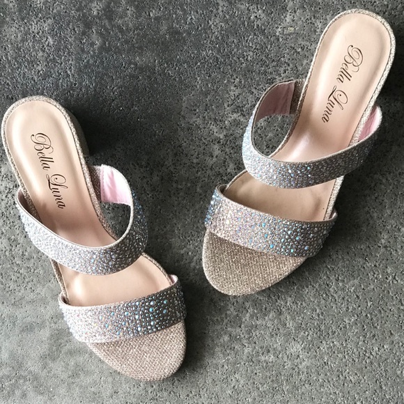 Gold Party Rhinestone Mule Slide low 2.5” Heel - Picture 6 of 8